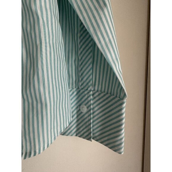 TALBOTS Womens Size 4 Vintage Striped Blouse Dress Shirt White Aqua Chevron New - Picture 6 of 8